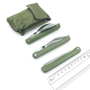 Ensemble de couverts en acier inoxydable pour l'extérieur, couteau, fourchette, cuillère, vert, pliable, portable, vaisselle de voyage, équipement de camping écologique - Product Image 1