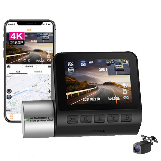2 Inch 360 Degree 4k Dual Lens Dash Camera Dvr Car Dashcam Gps Dual Camera Wifi Dual Lents Dash Cam Front and Rear 4k Dash Cam
