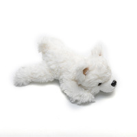 Porte-clés en peluche chiot blanc assis mignon, adorable poupée chien, breloque de sac à dos, jouet cadeau, vente en gros, personnalisable