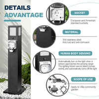 Poteau d'alimentation en acier inoxydable 304 IP66 avec capteur de mouvement PIR 50A à sortie unique pour camping-car, camping, marina, quai, villa
