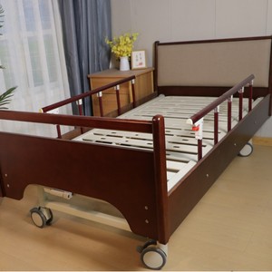 Cama de Hospital de Madera Maciza con Manivela Manual, para Cuidado de Ancianos, Uso Doméstico, Color Madera de Sequo - Product Image 1