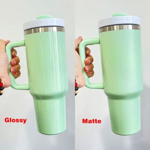 Custom logo Stainless Steel Travel Mug H2.0 Blank Sublimation Glossy Matte <b>Macaron</b> 40oz Tumbler With Handle and Straw - Product Image 2