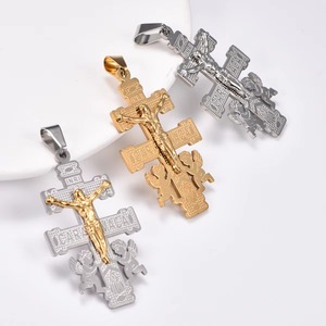 Collier pendentif croix Jésus ange rétro en acier inoxydable pour femmes et hommes, bijoux en métal avec breloques de prière et de foi - Product Image 6