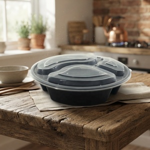 HACAMY 3 <b>Compartment</b> Disposable PP Plastic Food Containers with Airtight Lids for Meal Prep Stackable <b>Lunch</b> <b>Boxes</b> - Product Image 1