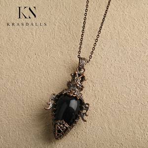 새로운 천연 크리스탈 빈티지 적동 할로우 병 호안석 자수정 래브라도라이트 펜듈럼 주얼리 목걸이 펜던트 - Product Image 4