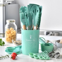 Ensemble de 19 ustensiles de cuisine pratiques, outils de cuisson en silicone avec couteau de cuisine
