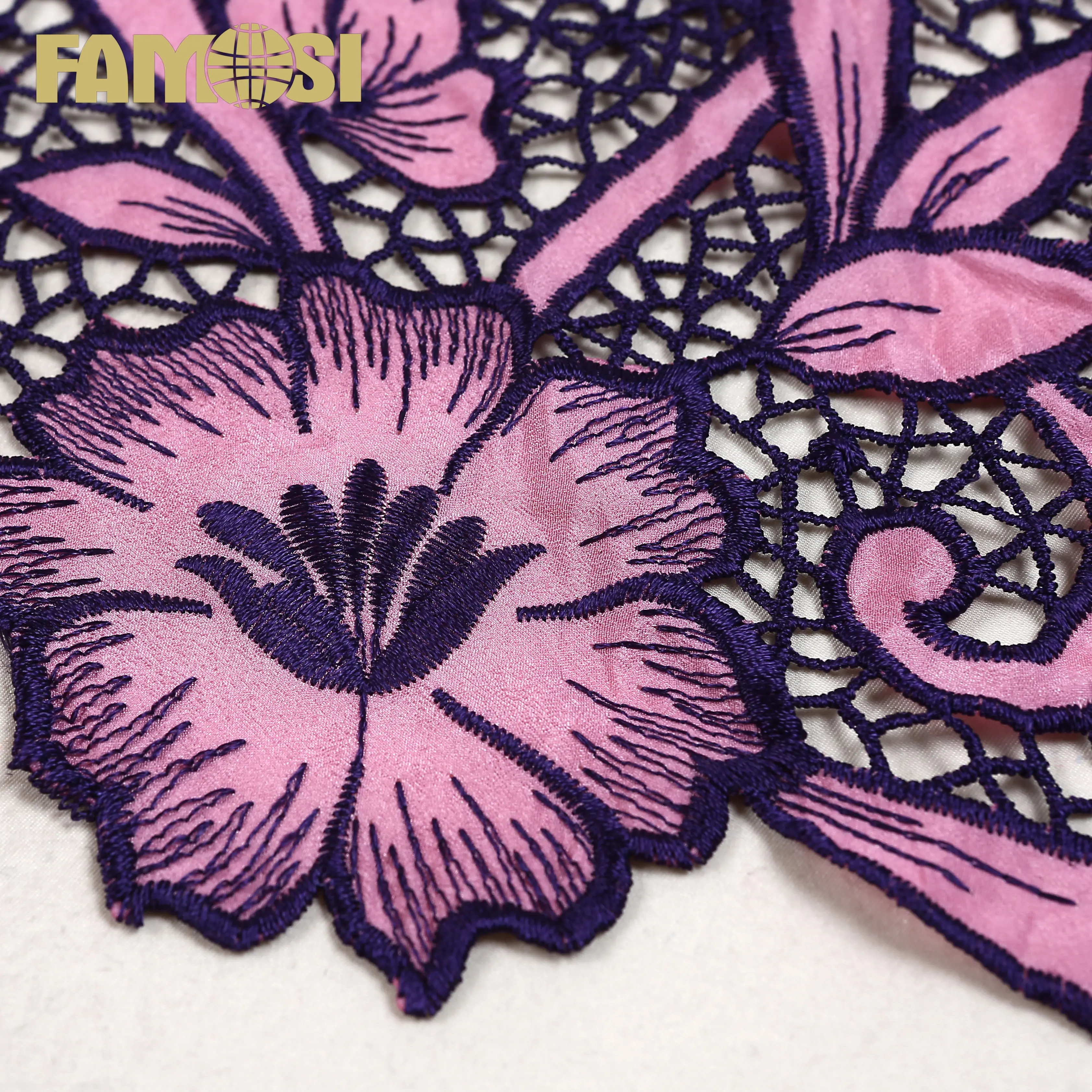 hot selling flower pattern multicolor chemical lace water soluble embroidery fabric online for garments