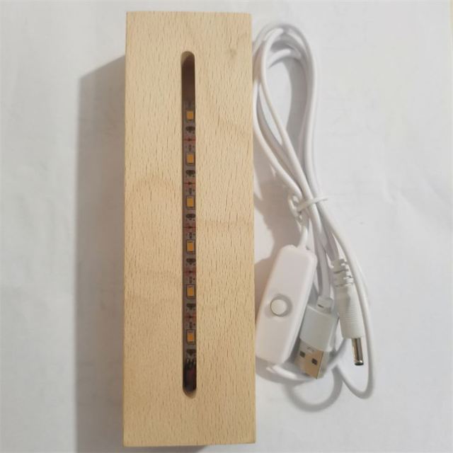 Factory Price LED Base for Acrylic 3D Lamp Rectangle Wood Light Stand Display USB Rechargeable 5V Base for Living Room