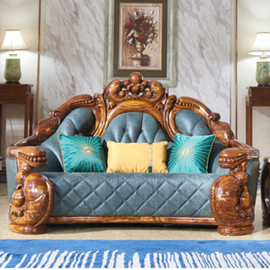 Set di Divani in Stile Francese per Hotel, Lussuoso <span class=keywords><strong>Salotto</strong></span> di Villa con Legno Nero e Oro e Vera Pelle, <span class=keywords><strong>Grande</strong></span> Divano Regale - Product Image 3
