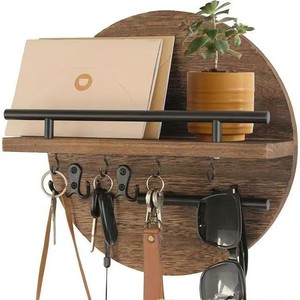 Estante de Pared de Madera Clásico y Creativo; Perchero Flexible y Desmontable para Llaves, Gafas de Sol y Sobres en la Entrada de la Sala de Estar - Product Image 1