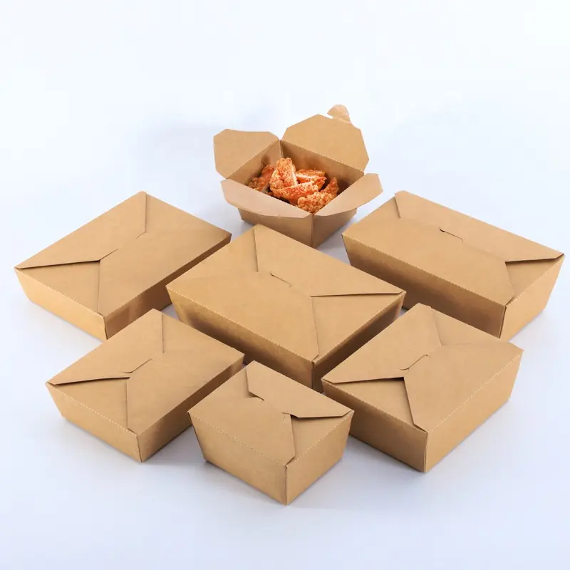 Benutzer definierte Logo-Druck Kraft papier Lebensmittel verpackungs boxen Burger Packed Box Carry Out Box