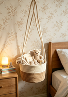 Panier suspendu en corde de coton et jute fait main, panier à plantes tissé bohème, panier de rangement mural pour la maison, la chambre de bébé
