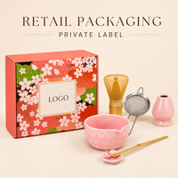 Ensemble de thé matcha en céramique de style japonais Sakura, 8 pièces, fouet, bol, cuillère, passoire, boîte cadeau, directement de l'usine