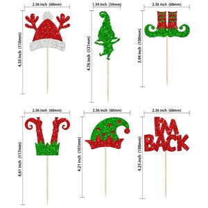 Décorations de cupcakes de Noël, pics à cupcakes scintillants « <span class=keywords><strong>Je</strong></span> suis de retour », pieds de sorcière, jambes d'elfe, pour anniversaires d'enfants et Noël - Product Image 2