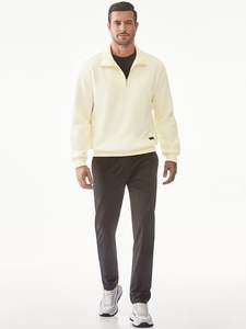 Comfort Pullover Hombres Quarter Zip Sudaderas Casual Mock Neck Pullover Manga larga Sólido Textura geométrica Waffle Sudadera - Product Image 4