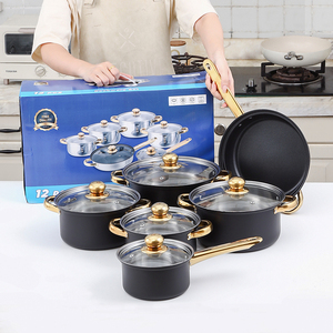 طقم أواني طهي ستانلس ستيل أسود 12 قطعة: أواني طهي ومقلاة - Product Image 5