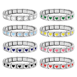 Pulseras de Acero Inoxidable con Dijes Italianos de Corazón en Rojo, Amarillo, Verde, Negro y Azul para Parejas, Regalos, Compatibles con Joyería de 9mm, para Hacer Joyas DIY - Product Image 1
