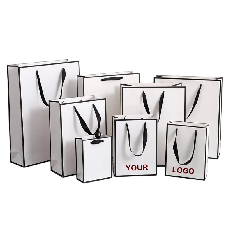 Sacola de papel para presente com seu próprio logotipo, sacola de compras kraft de papelão impressa personalizada para loja de marca de luxo