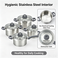 Ensemble de casseroles en acier inoxydable écologique, avec couvercles en verre et poignées en silicone, compatible induction et gaz, passe au lave-vaisselle