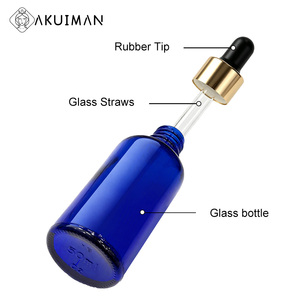 50ml Cobalt Blue CE Certified Gold Collar Black Rubber Bulb Custom Packaging ODM Blue Glass Dropper Essential <b>Oil</b> <b>Bottle</b> - Product Image 4