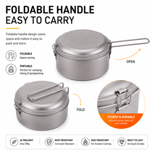 Olla de Titanio Puro de 1350 ml, Juego de Utensilios de Cocina para Acampar, Olla para Cocinar al Aire Libre con Plato, Asa Plegable, Equipo de Excursionismo OEM - Product Image 3