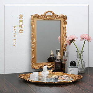 Vintage Vanity gương kim loại khung nhựa mô hình tính khí cổ vàng tường trang trí gương - Product Image 2