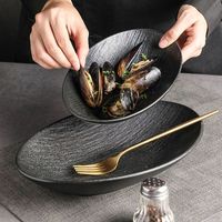 Assiette ovale en céramique mate texturée, bol de service profond en forme de bateau pour restaurant occidental, steak, fruits de mer, pâtes, salade, apéritif