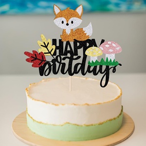 1 pièce Décoration de gâteau d'<span class=keywords><strong>anniversaire</strong></span> en papier écologique réutilisable en forme de <span class=keywords><strong>renard</strong></span> Joyeux <span class=keywords><strong>anniversaire</strong></span> pour les fêtes de bébé et les célébrations sur le thème de la jungle - Product Image 6
