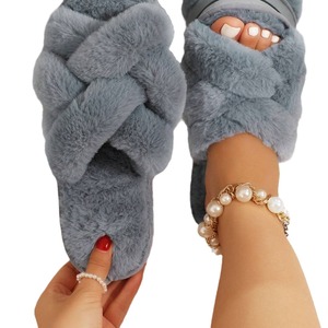 Pantuflas de Interior para Mujer, de Piel Sintética de Conejo, Diseño Cruzado, Suela de TPR, Pantuflas Cálidas de Invierno - Product Image 5