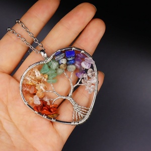 Collana con Ciondolo in Cristallo a Forma <span class=keywords><strong>di</strong></span> Cuore Albero della Vita con 7 Chakra in Pietra Naturale, Gioielli alla Moda per Donna - Product Image 4