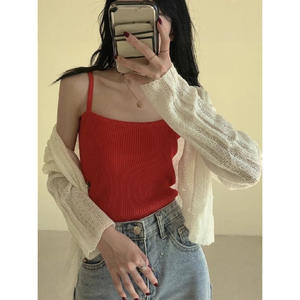 เสื้อผู้หญิงสไตล์ฝรั่งเศส แบรนด์ Bei Shiqing สำหรับฤดูร้อน ดีไซน์เปิดหลัง ไซส์พลัส สีขาว ผ้าวิสโคสถัก ใส่เป็นเสื้อตัวในหรือตัวนอกได้ - Product Image 3