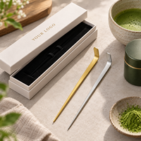 Cuillère à matcha en métal OEM avec logo personnalisé, cuillère à matcha en acier inoxydable doré ou argenté avec boîte cadeau personnalisée pour coffret cadeau de café