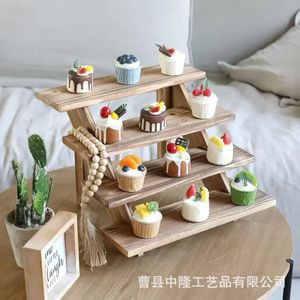 ชั้นวางของตั้งโต๊ะไม้ 4 ชั้นพับได้สไตล์ชนบทสำหรับจัดเก็บของเล่นตุ๊กตา - Product Image 4