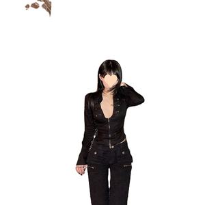 Mujeres Crop Tops Blusas Sexy Mujeres Deep V-cuello Cremallera Camisas 2025 Blusas Mujer De Moda Túnica De manga larga Casual <span class=keywords><strong>Chic</strong></span> Y2k Blusa - Product Image 5