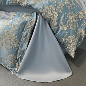 Parure <span class=keywords><strong>de</strong></span> lit 4 pièces en polyester-coton lavé effet soie, broderie en relief, luxe léger, tailles King et Queen, pour hôtel et maison, <span class=keywords><strong>housse</strong></span> <span class=keywords><strong>de</strong></span> <span class=keywords><strong>couette</strong></span> - Product Image 6