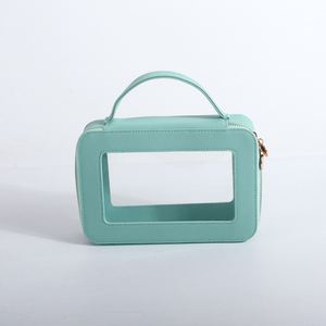 Bolsas de Cosméticos Personalizadas de PVC Verde Menta para Mujer, con Asa Suave, Reutilizables, Ecológicas, Impermeables, Ligeras y Vintage - Product Image 1