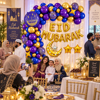 Kit de Décoration de Fête Islamique avec Ballons en Latex, Arche Eid Mubarak, Arche en Aluminium Motif Lune et Étoile, Toile de Fond Motif Château