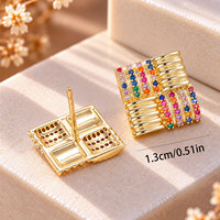 Boucles d'oreilles clous carrées rayées multicolores en laiton plaqué or 18 carats avec zircone cubique, bijoux de mode pour femmes, vente en gros, OEM personnalisé