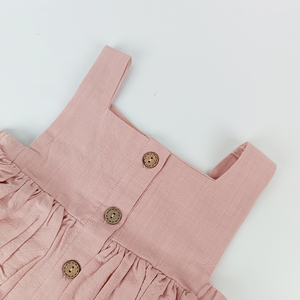 Pinuotu 아기 면 린넨 복고풍 드레스 어린 소녀 단추 원피스 봄 여름 어린이 민소매 주름 훈제 드레스 - Product Image 3