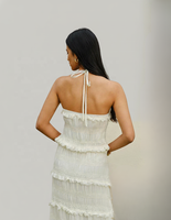 Ensemble robe longue deux pièces pour femme, dos froncé, col halter, en mousseline de soie, respirant, décontracté, pour les fêtes, style estival doux
