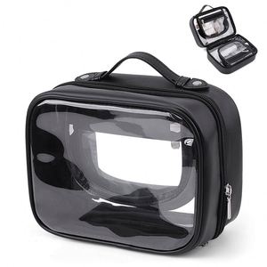 Bolsa de Aseo de Viaje, Bolsa de Maquillaje Transparente de 2 Capas con Asa, Organizador de Maquillaje Impermeable, Fábrica con Certificación BSCI - Product Image 1