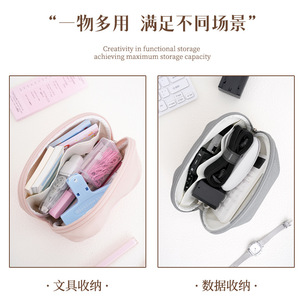 Beilian <b>Makeup</b> Bag Half Round Lightweight Portable Travel Cosmetic <b>Case</b> Gray With Light Blue - Product Image 2