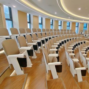 เก้าอี้หอประชุมโรงเรียนดีไซน์ทันสมัย พร้อมกระดานเขียน ผลิตจากโรงงานโดยตรง หุ้มด้วยพลาสติก PP ที่นั่งสำหรับห้องเรียน ห้องบรรยาย ใช้ในโรงละคร เฟอร์นิเจอร์เหล็ก - Product Image 1