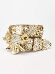 Cinturón Retro Bling Bling BB para Mujer con Tachuelas de Diamantes, Correa de Cuero PU, Hebilla de Aleación con Calavera, Estilo Vaquero Occidental, con Pedrería, Popular para Hombre - Product Image 6