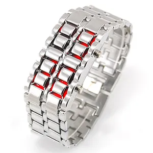 Moda siyah tam Metal dijital Lava kol saati erkekler kırmızı/mavi LED ekran erkek erkek erkek spor için saatler hediyeler yaratıcı saat