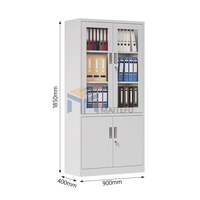 Archivador Metálico con Puerta de Vidrio Transparente, Mueble de Oficina de Acero en Kit, Estantes Ajustables, Almacenamiento de Documentos
