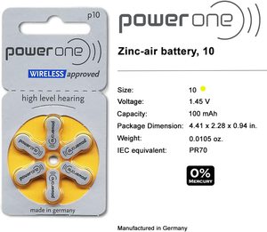Baterías <span class=keywords><strong>para</strong></span> audífonos Powerone Baterías <span class=keywords><strong>para</strong></span> audífonos Power One Size 10 13 <span class=keywords><strong>312</strong></span> 675 Baterías <span class=keywords><strong>para</strong></span> audífonos de aire de zinc - Product Image 2