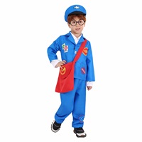 Ensemble de costume de facteur bleu pour enfants, uniforme de messager en 5 pièces avec sac et chapeau pour spectacle sur scène et cosplay