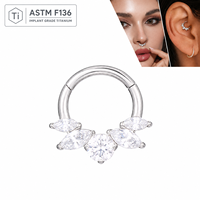 Anneau de septum nasal en alliage de titane G23 plaqué or 16G, serti de zircon, forme géométrique, tendance, pour usage quotidien, bijou pour le nez et l'oreille