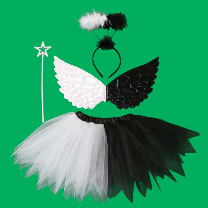 COS Black & White Angel Wings Suit for Kids - Perfect for Christmas  Parties, Makeup & Holiday Decorations